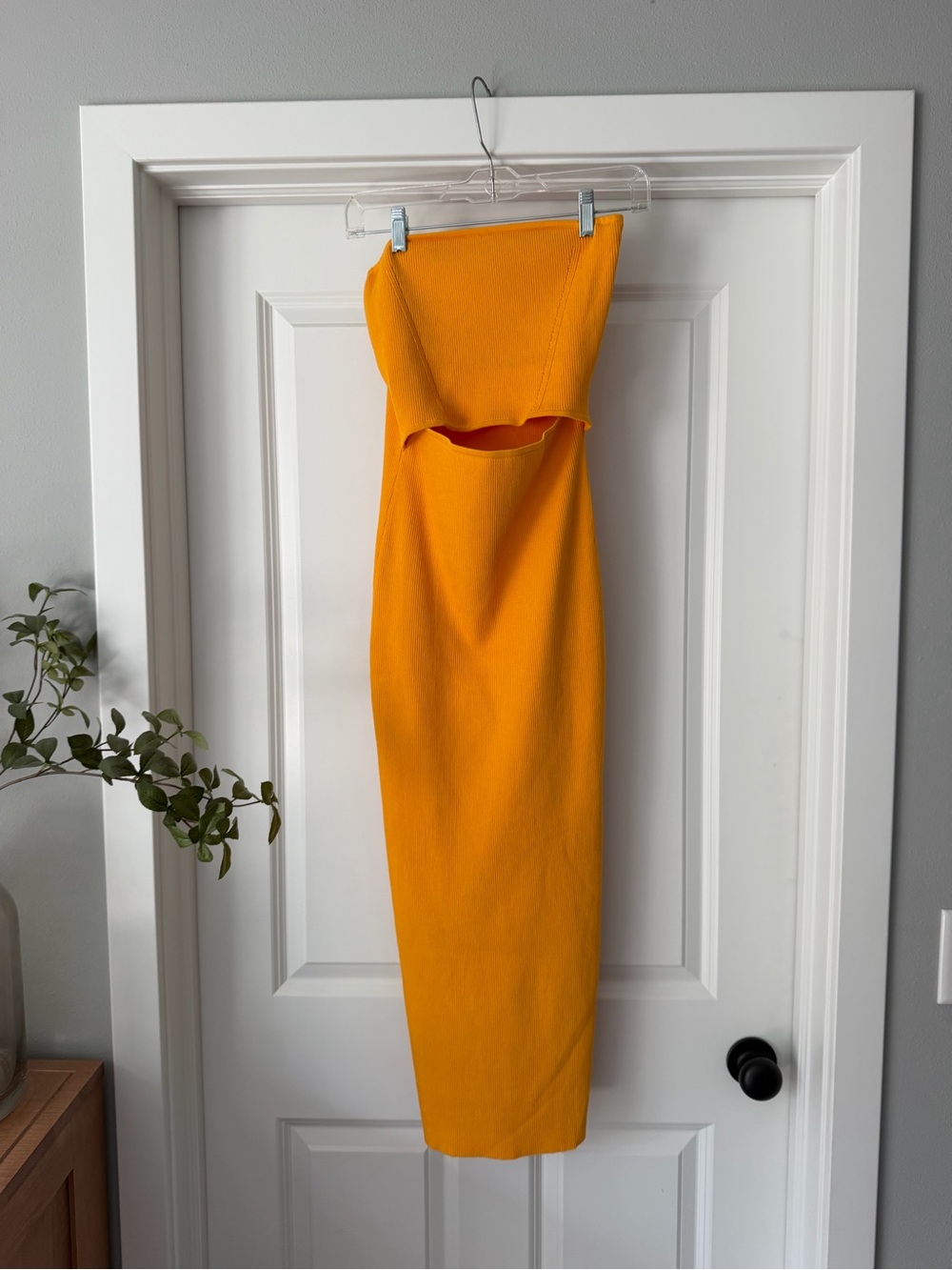 Strapless Cutout Midi Dress in Bright Orange